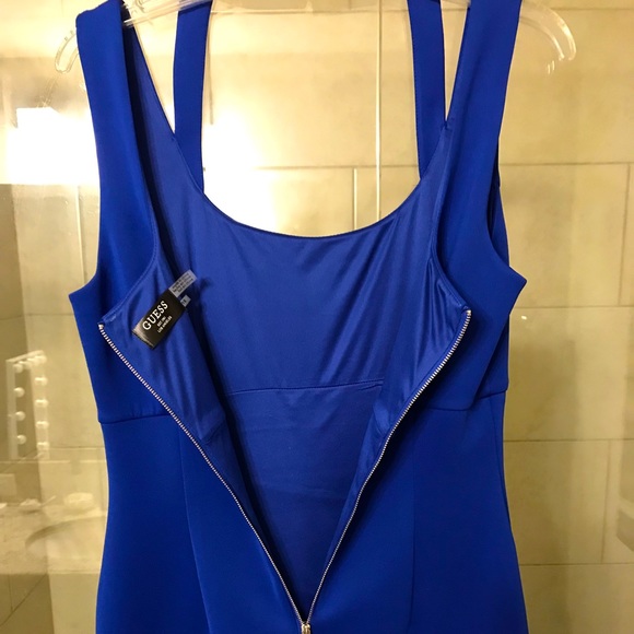 Guess Royal Blue Dress w/ Shoulder and Halter Strap Zipper in Back  Fully Lined - Picture 9 of 13
